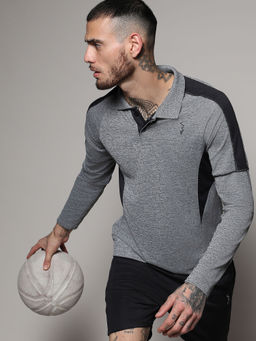Campus Sutra - Mens Black & Grey Heathered Contrast Activewear T-Shirt