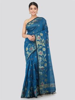 PinkLoom - Women's Cotton Silk Saree With Unstitched Blouse Piece,Blue
