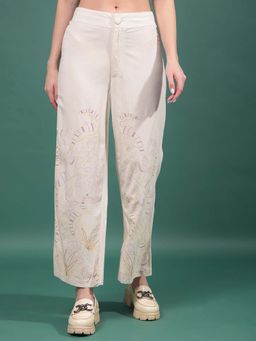 CRIMSOUNE CLUB - Women Beige Floral Print Wide-Leg Trouser