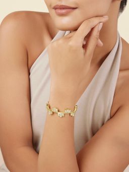 Isharya - White Art Deco Mirror Cuff Kada In 18Kt Gold Plated (Small)