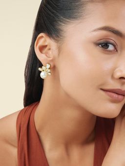 Isharya - White Golden Mirage Studs Earring In 18Kt Gold Plated