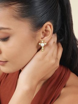 Isharya - White Golden Cross Mirage Studs Earring In 18Kt Gold Plated