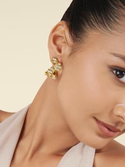Isharya - White Art Deco Halo Hoop Earrings In 18Kt Gold Plated