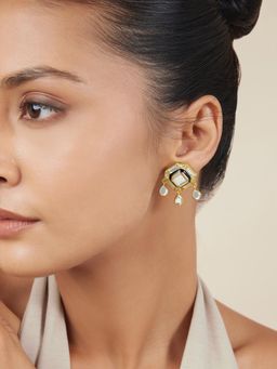 Isharya - White Deco Mirrored Studs Earning In 18Kt Gold Plated