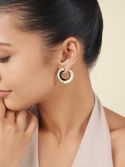 Isharya - White Art Deco Mirror Front-Back Studs Earring In 18Kt Gold Plated