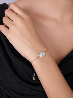 Queens Jewels - White Evil Eye Rose Gold Adjustable Bracelet