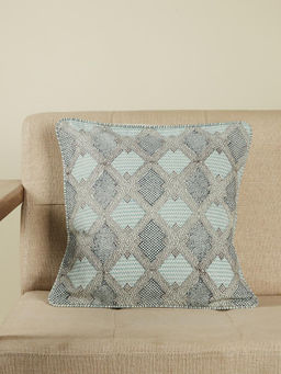 Fabindia - Blue Earth Files Cotton Hand Block Printed Cushion Cover (16x16 inches)