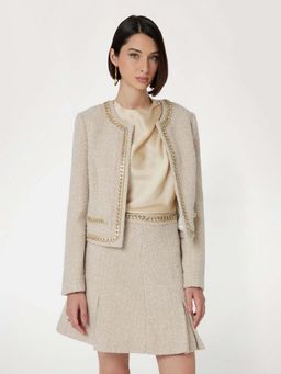 Guess - Women Beige Textured Round Neck Long Sleeves Shrug