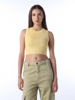 ONLY - Women Solid Slim Fit Yellow Crop Top