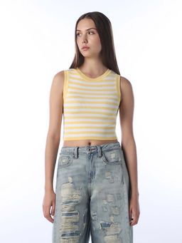 ONLY - Women Horizontal Stripes Slim Fit Yellow Crop Top