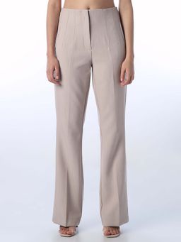 ONLY - Women Solid Tailored Fit High-Rise Beige Pants