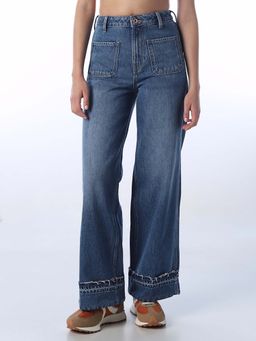 ONLY - Women Solid Wide Leg High-Rise Blue Jeans