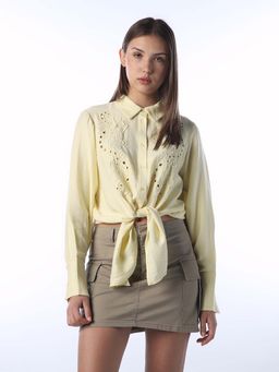 ONLY - Women Self Design Regular Fit Light Yellow Shirt