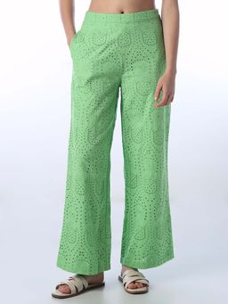 ONLY - Women Self Design Regular Fit High-Rise Green Pants