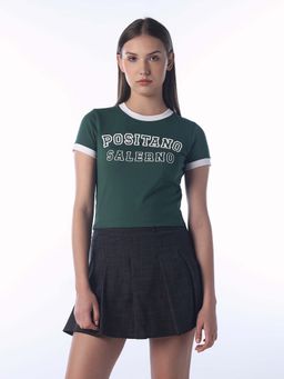 ONLY - Women Typography Slim Fit Green T-Shirt