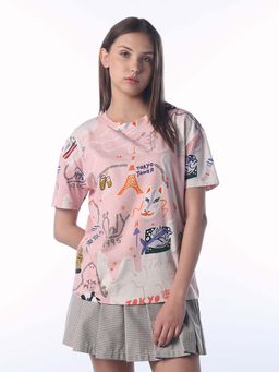 ONLY - Women Printed Oversized Pink T-Shirt