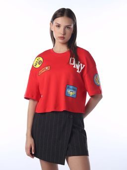 ONLY - Women Printed Oversized Red T-Shirt