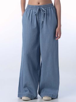 ONLY - Women Solid Loose Fit High-Rise Blue Pants