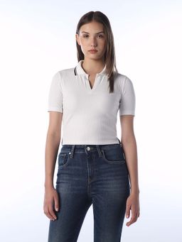 ONLY - Women Solid Regular Fit White Polo T-Shirt