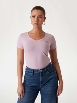 Guess - Women Lavender Solid V Neck Top