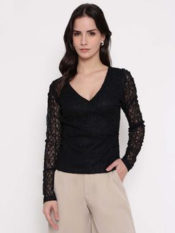 Guess - Black Self Designed Lace Cord Knit Ravenna Top