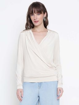 Guess - Women Off White Solid V Neck Top