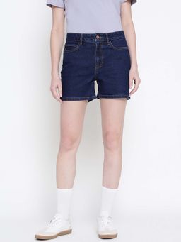 Guess - Women Navy Blue Solid Regular Fit Shorts