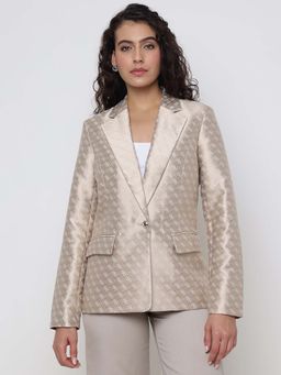 Guess - Diletta Logo Jacquard Twill Gold Printed Lapel Collar Single Breasted Blazer