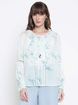 Guess - Women Mint Green Printed Round Neck Top