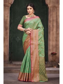 Sangam Prints - Sea Green Silk Woven Zari Work Traditional Saree with Unstitched Blouse