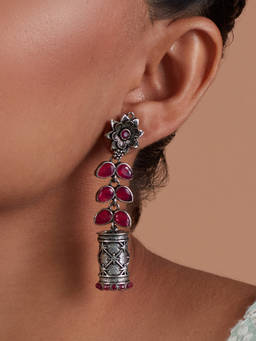 Azai by Nykaa Fashion - Festive Pink and Silver Embellished Statement Earring