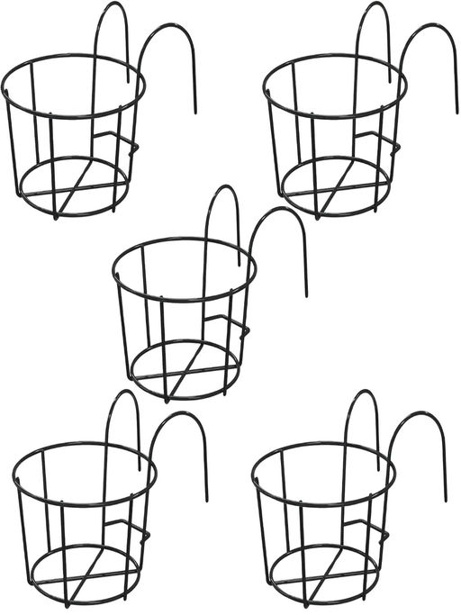 Ecofynd Round Metal Hanging Flower Pot Stand (Set Of 5)