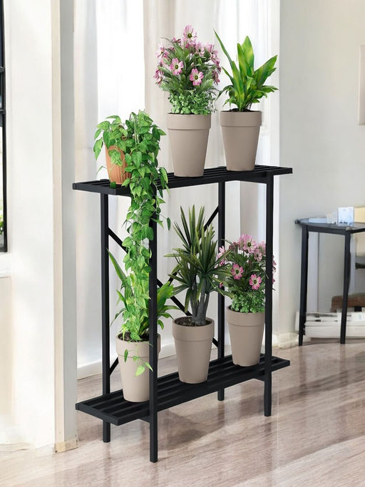 Ecofynd Black Heavy Duty Metal Plant Stand for Balcony