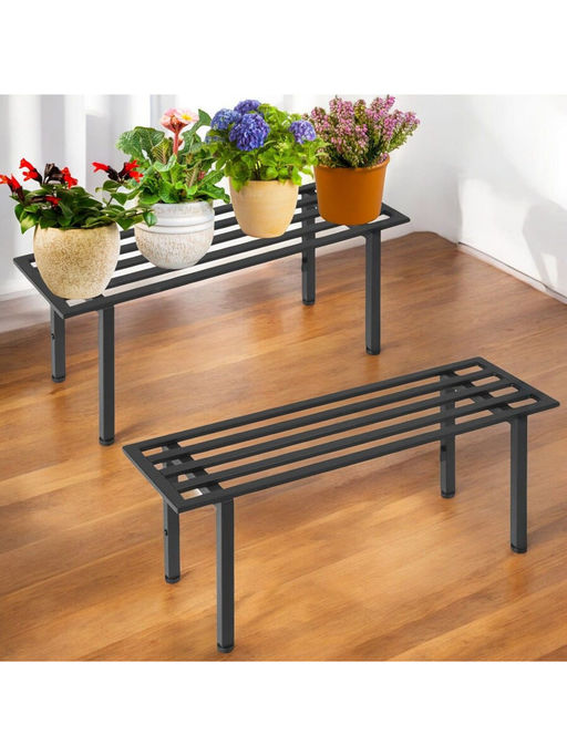 Ecofynd Black Heavy Duty Metal Plant Stand (Set Of 2)