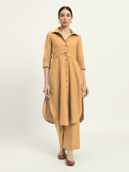 Thevasa - Beige Bellisimo Belted Solid Co-Ord (Set of 2)