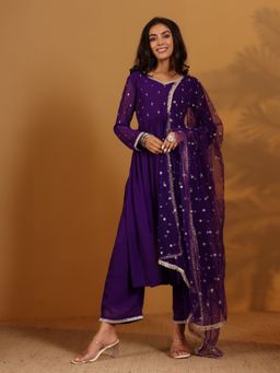 Varanga - Zari and Sequin Embroidered Flared Kurta with Pant and Dupatta (Set of 3)
