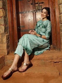 Qissa - Women's Forest Green Tie-Dye Kurta with Pant (Set of 2)