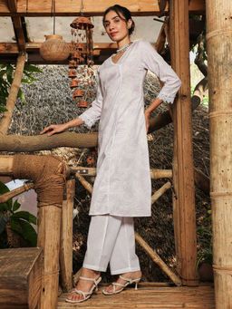 Qissa - Women's Saltbox Lavender Soft Fern Kurta with Pant (Set of 2)
