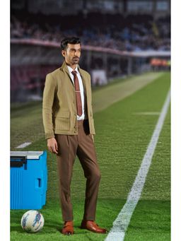 Philocaly - Men Olive High Neck Stripes Shacket