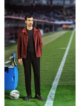 Philocaly - Men Maroon Collar Neck Textured Shacket