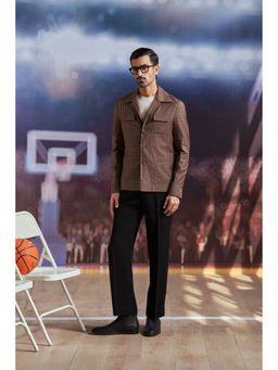 Philocaly - Men Brown Collar Neck Checks Shacket