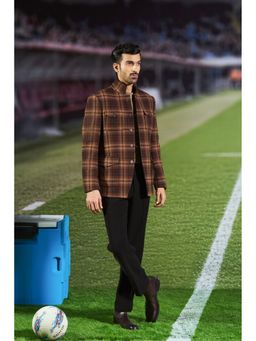 Philocaly - Men Brown High Neck Checks Winter Jacket