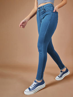 DOLCE CRUDO - Womens Blue Skinny High Rise Stretchable Denim Jeans