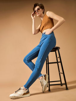 DOLCE CRUDO - Women Blue Skinny High Rise Cropped Length Stretchable Denim Jeans