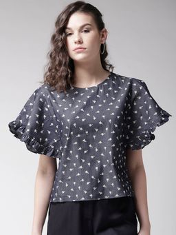 Style Quotient - Women Blue Printed Chambray Top