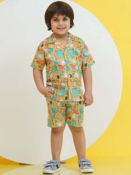 AJ Dezines - Yellow Half Sleeves Funky Print Boys Co-Ord (Set of 2)
