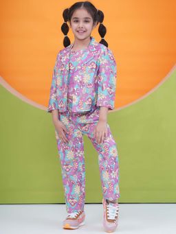 AJ Dezines - Blue 3/4th Sleeves Floral Print Girls Co-Ord (Set of 3)