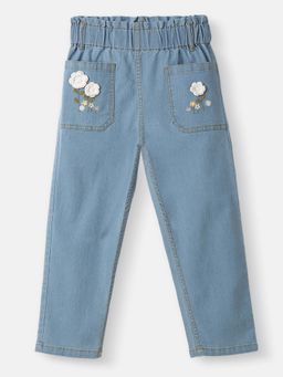 Nautinati - Girls' Crochet Flowers Denim Jeans with Patch Pockets
