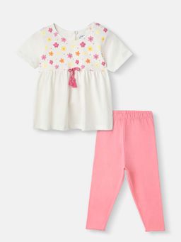 Nautinati - Girls' Floral Top and Bottoms With Gathered (Set of 2)