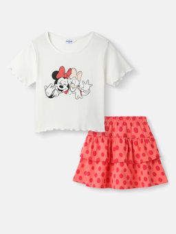 Nautinati - Girls' Minnie Mouse Print Top and Tiered Polka Dot Skirt (Set of 2)